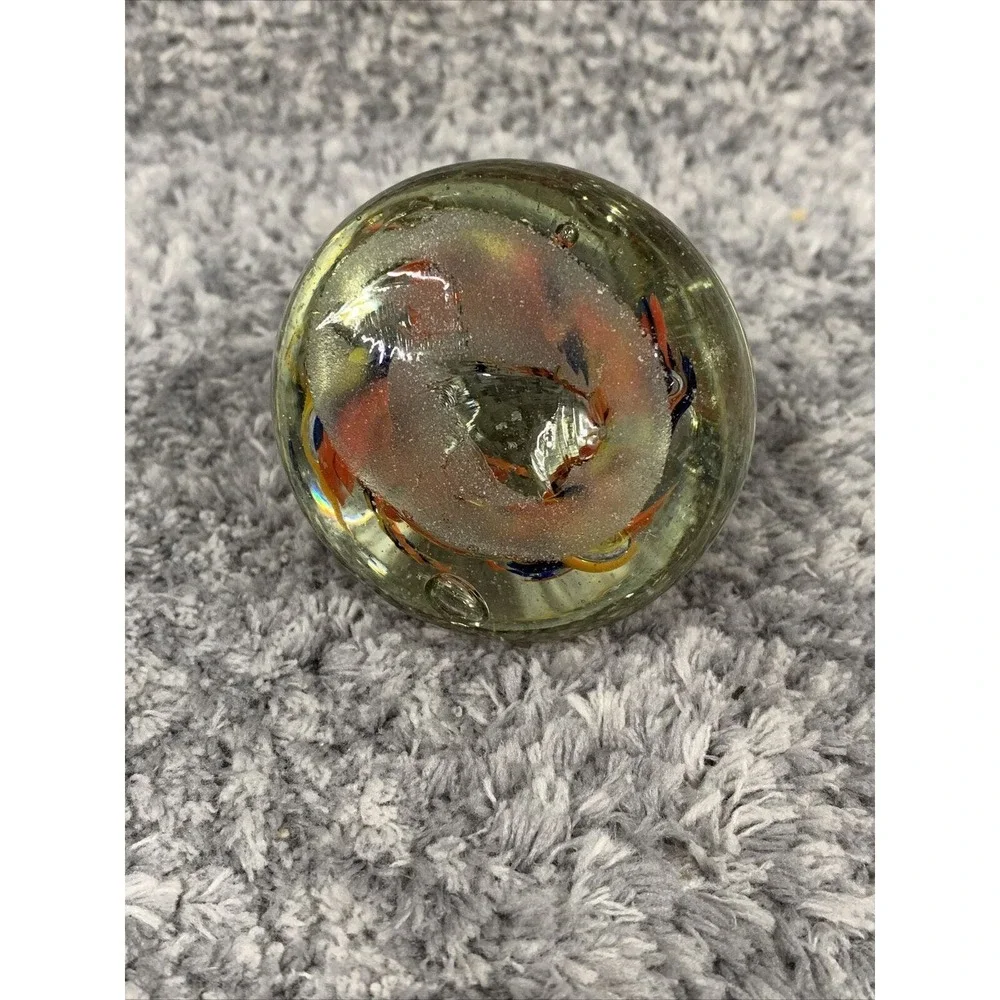 4 Hand Blown Art Glass Paperweight Bubble Sphere Yellow‎ Orange Blue Red